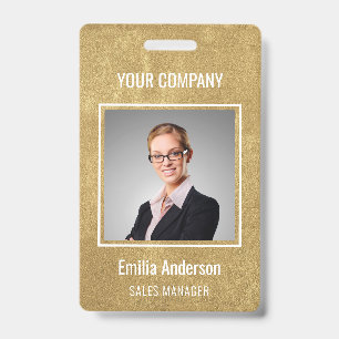Custom Business Basic Employee Name Photo Gold Badge
