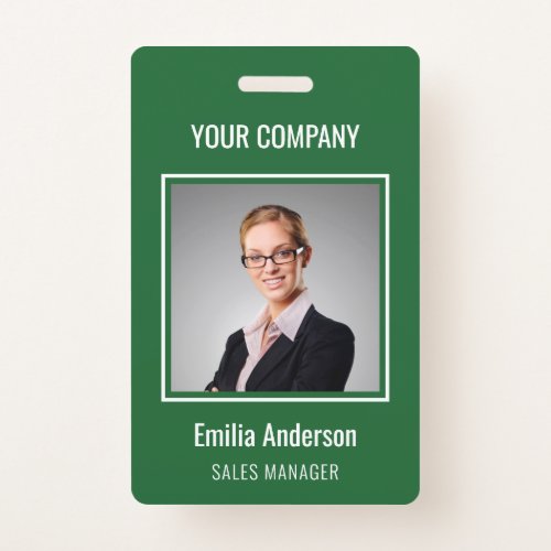 Custom Business Basic Employee Name Photo Green Badge