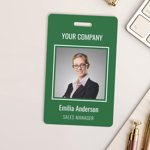 Custom Business Basic Employee Name Photo Green Badge