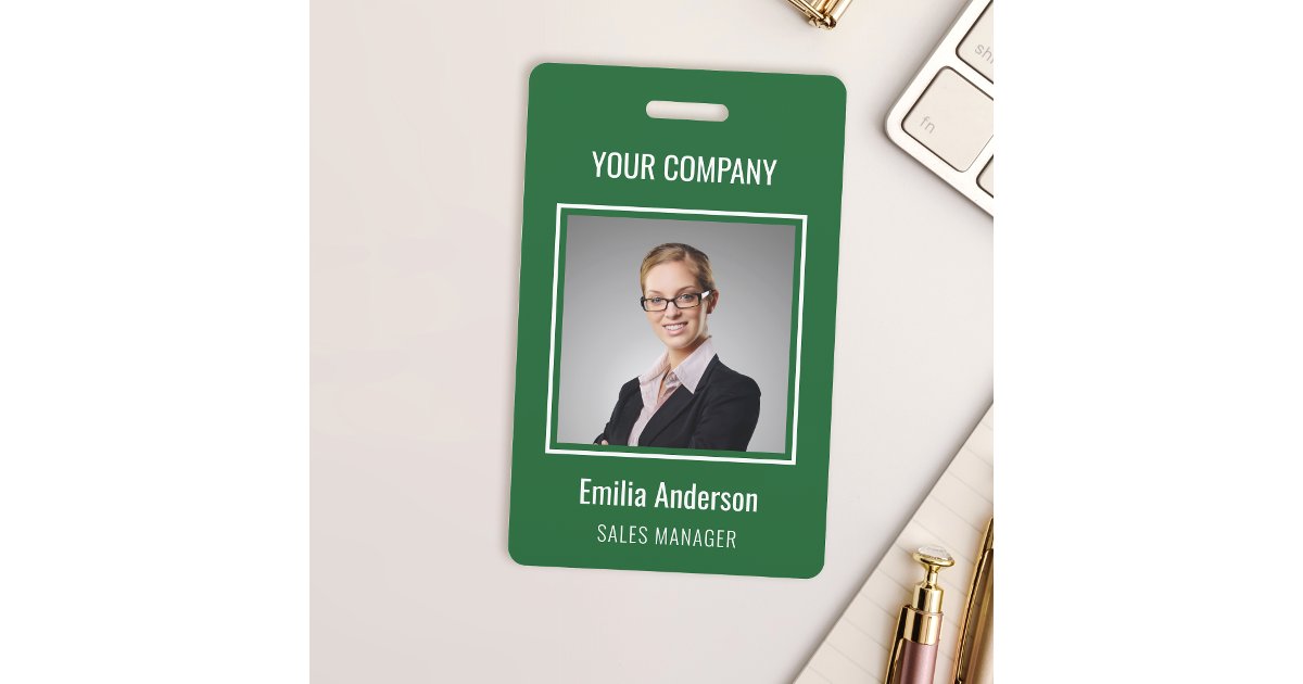 Custom Business Basic Employee Name Photo Green Badge | Zazzle