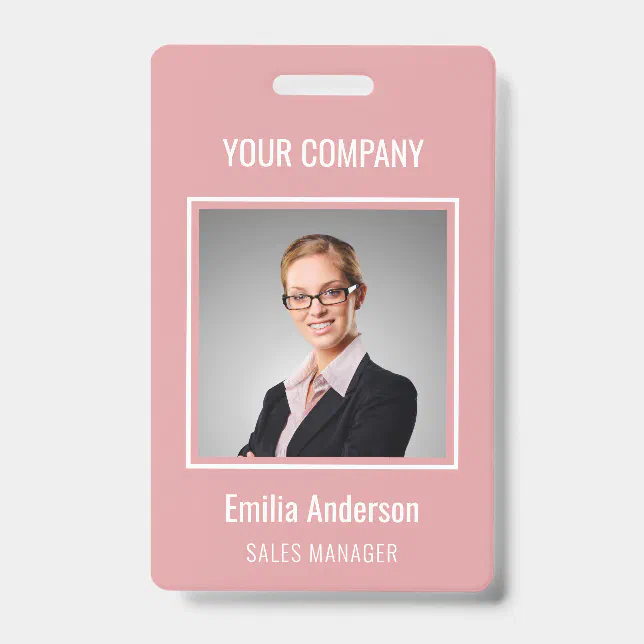 Custom Business Basic Employee Name Photo Pink Badge | Zazzle