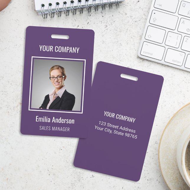 Custom Business Basic Employee Name Photo Purple Badge (Creator Uploaded)
