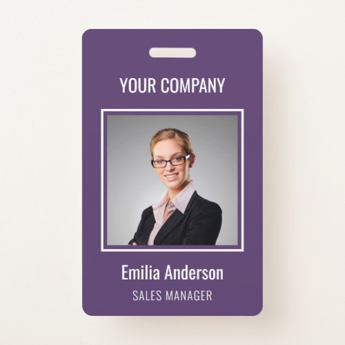 Custom Business Basic Employee Name Photo Purple Badge