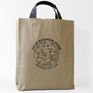 Custom Business Bird with Flowers Handmade Large Rubber Stamp