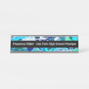 Custom Business Blue Sea Bubbles Abstract Art Desk Name Plate