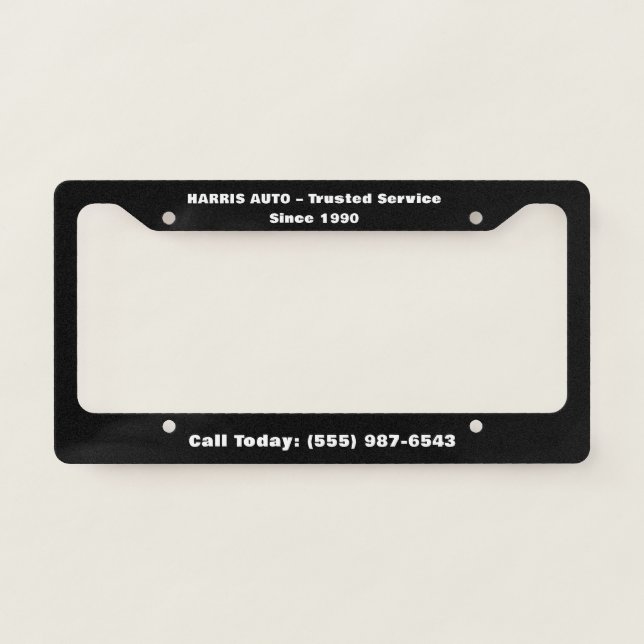 Custom Business Branding Personalized Design License Plate Frame (Front)