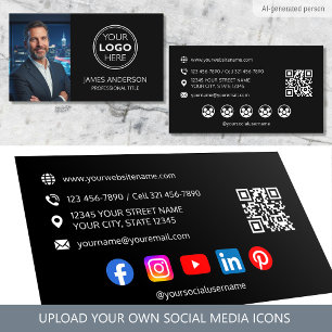 Custom Business Card Photo Logo Social Media Black