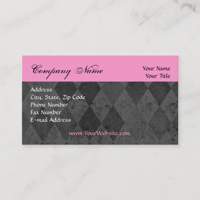 Custom Business Card, Pink and Black Design Business Card (Front)