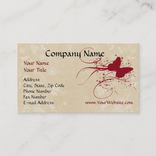 Custom Business Card, Red Cream Butterfly Design