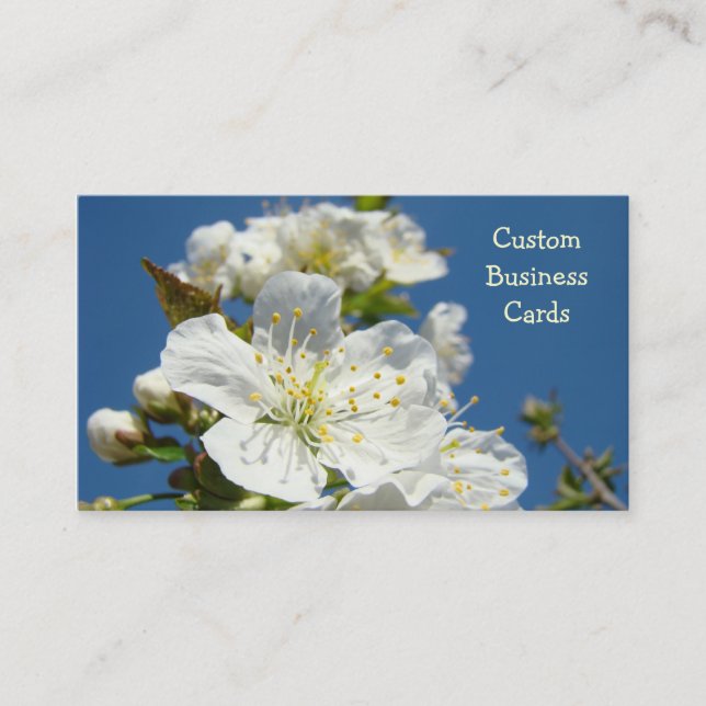 Custom Business Cards Cherry Blossoms Blue Sky (Front)