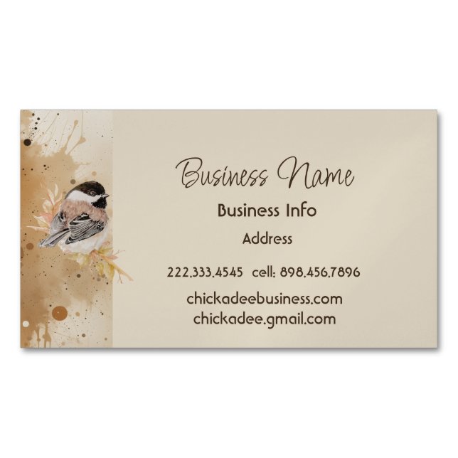 Custom Business Chickadee Bird Business Card Magnet (Front)