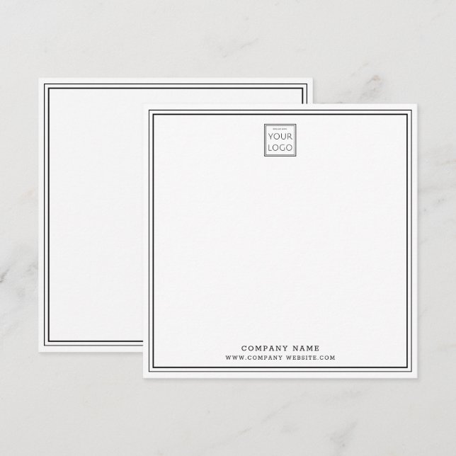 Custom Business Company Logo Black Double Border Note Card (Front/Back)