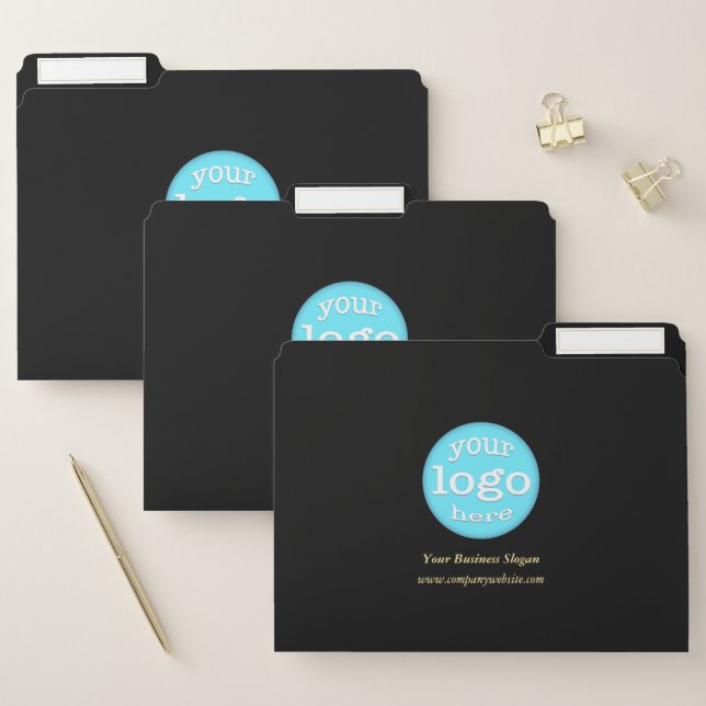 Custom Business Company Logo Black Gold Script File Folder (Set)