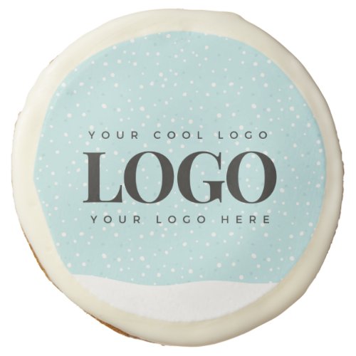 Custom Business Company Logo Blue Snow Christmas Sugar Cookie