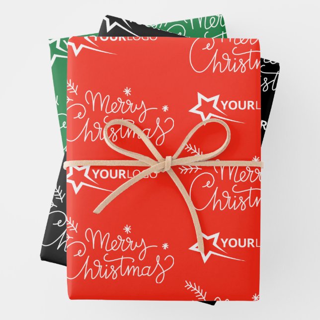 Custom Business Company Logo Christmas Elegant Wrapping Paper Sheets (In situ)