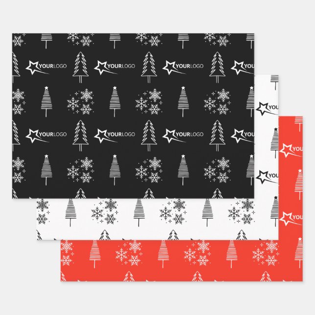 Custom Business Company Logo Christmas Gift Blue Wrapping Paper Sheets (Set)
