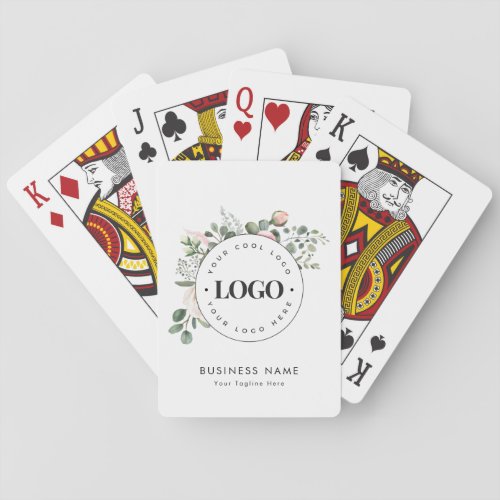 Custom Business Company Logo Floral Greenery Roses Playing Cards