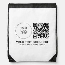 Custom Business Company Logo Here Barcode QR Code Drawstring Bag