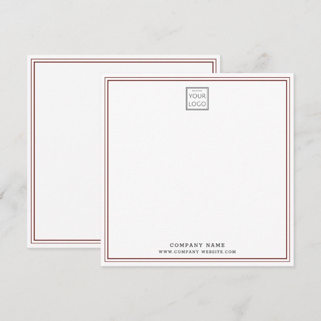 Custom Business Company Logo Maroon Double Border Note Card (Front/Back)