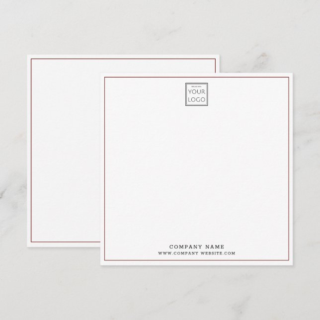 Custom Business Company Logo Maroon Square   Note Card (Front/Back)
