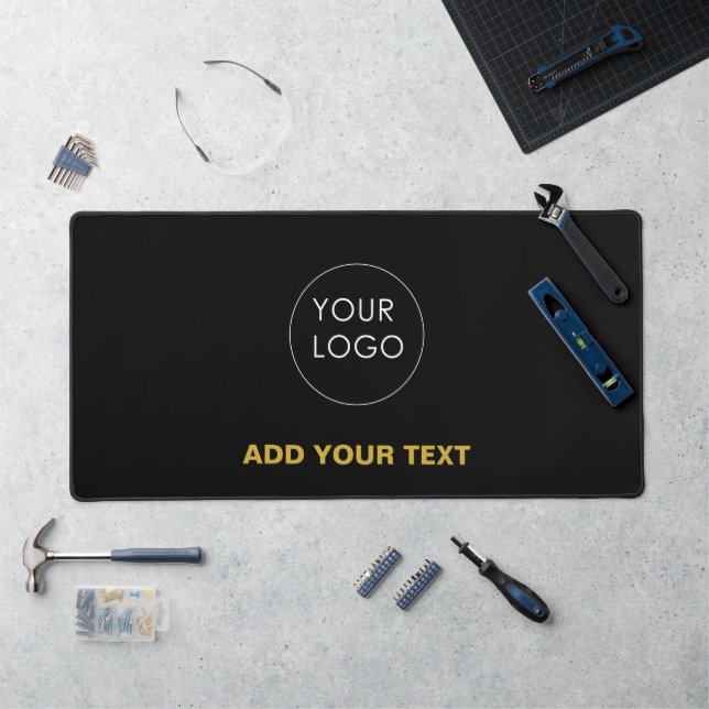 Custom Business Company Logo Modern Black  Desk Mat (Workstation)