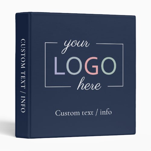 Custom Business Company Logo Navy Blue  3 Ring Binder