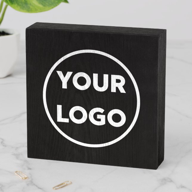 Custom Business Company Logo on Black Promotional Wooden Box Sign (In Situ Horizontal)