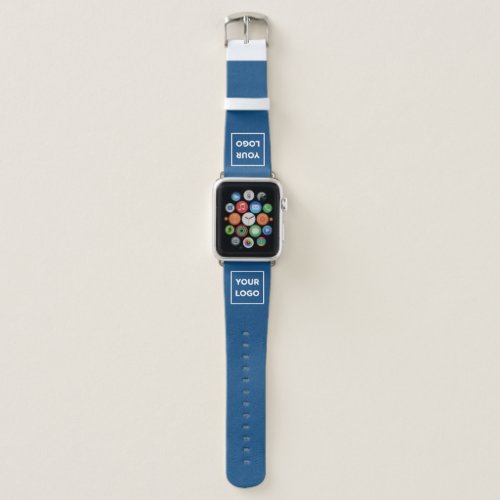 Custom Business Company Logo on Blue Apple Watch Band