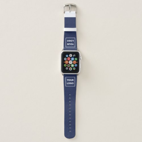 Custom Business Company Logo on Navy Blue Apple Watch Band