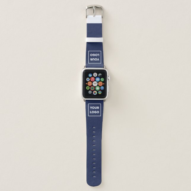 Custom Business Company Logo on Navy Blue Apple Watch Band (Front)