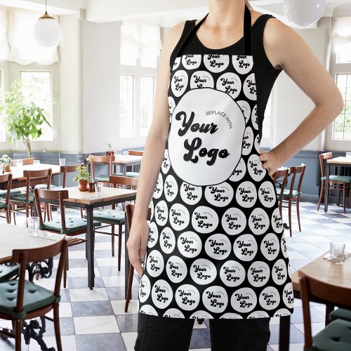 Custom Business Company Logo Pattern Black  White Apron