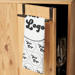 Custom Business Company Logo Pattern Black & White Kitchen Towel