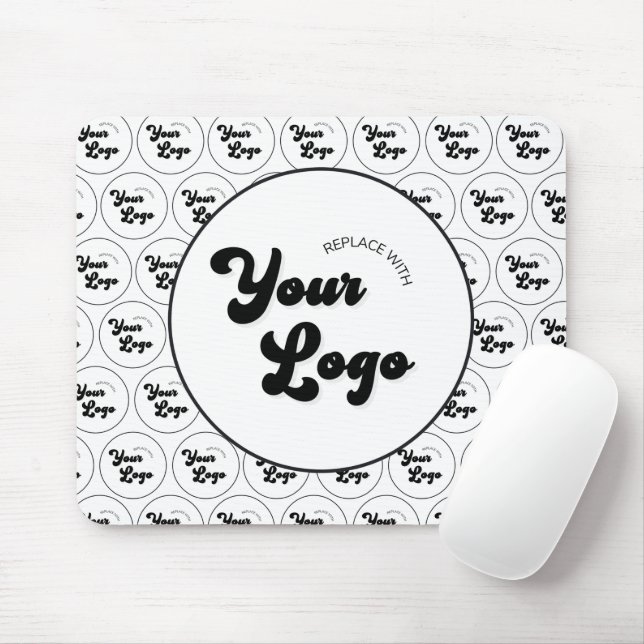 Custom Business Company Logo Pattern Black & White Mouse Pad (With Mouse)