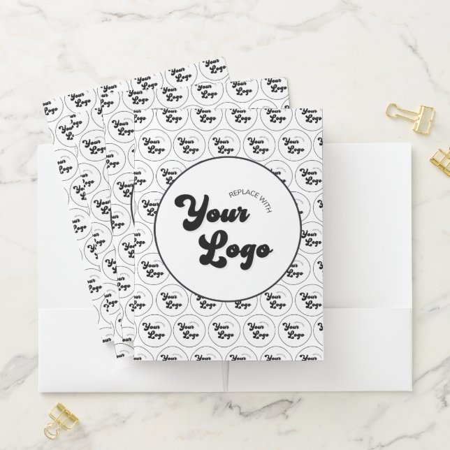 Custom Business Company Logo Pattern Black & White Pocket Folder (In Situ)