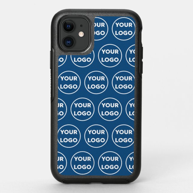 Custom Business Company Logo Pattern on Blue Otterbox iPhone Case (Back)