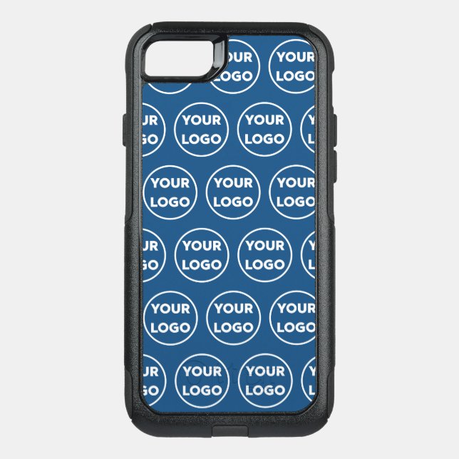 Custom Business Company Logo Pattern on Blue Otterbox iPhone Case (Back)