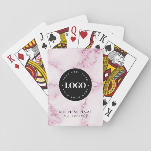 Custom Business Company Logo Pink Glitter Marble Playing Cards