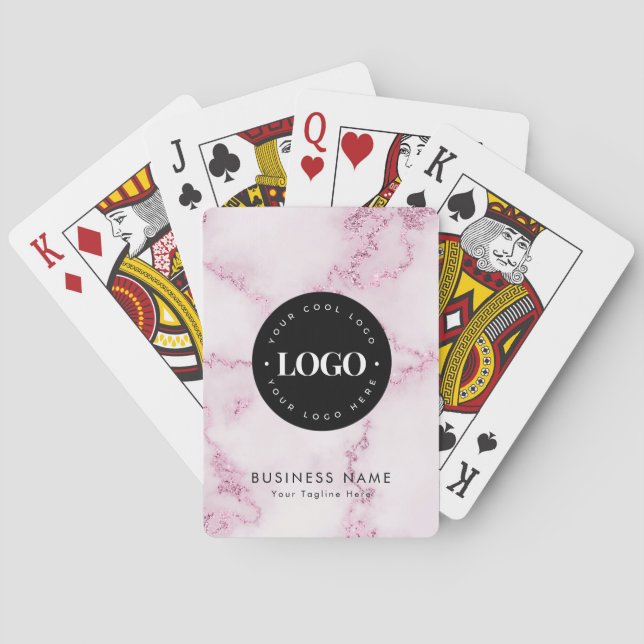 Custom Business Company Logo Pink Glitter Marble Poker Cards (Back)