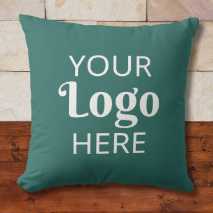 Custom Business Company Logo Promo Dark Teal Green Throw Pillow
