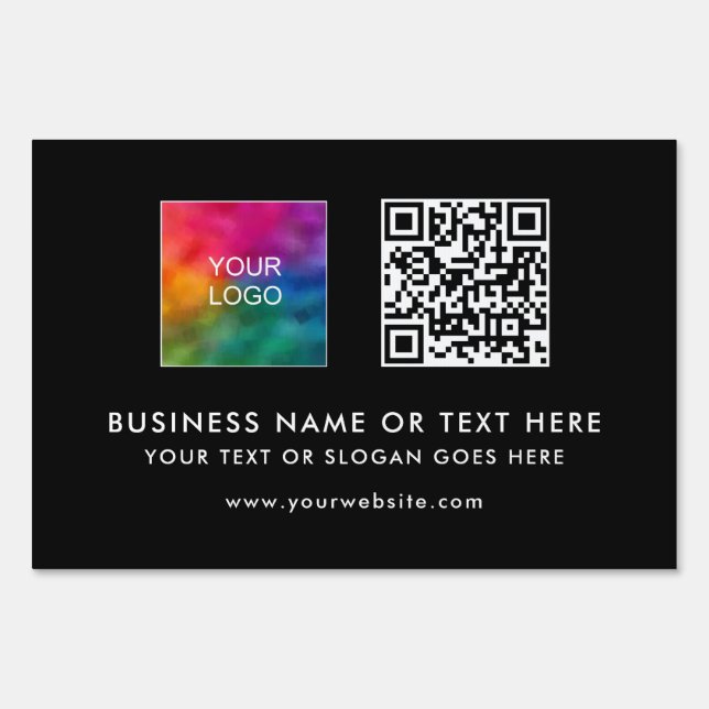 Custom Business Company Logo QR Code Black Yard Sign (Front)