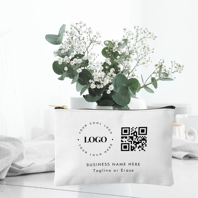 Custom Business Company Logo QR Code Minimalist  Accessory Pouch (Creator Uploaded)