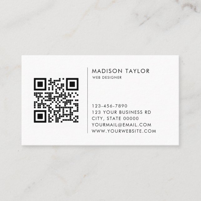 Custom Business Company Logo QR Code Minimalist Business Card (Front)