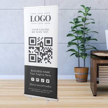 Custom Business Company Logo Qr Code Social Media Retractable Banner by ReplaceWithYourLogo at Zazzle