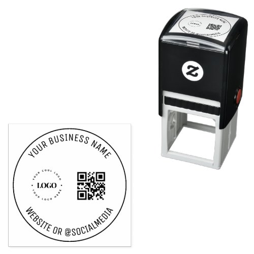 Custom Business Company Logo QR Code  Text Modern Self_inking Stamp