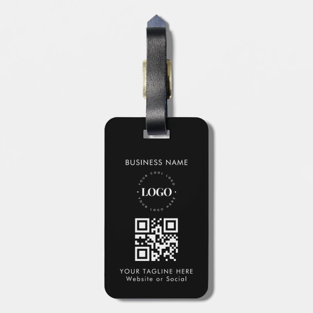 Company Logo Name QR Code Black Faux Leather Luggage Tag