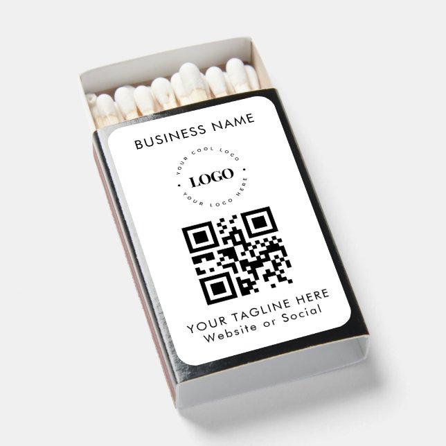 Custom Business Company Logo QR Code & Text Simple Matchboxes (Front Open)