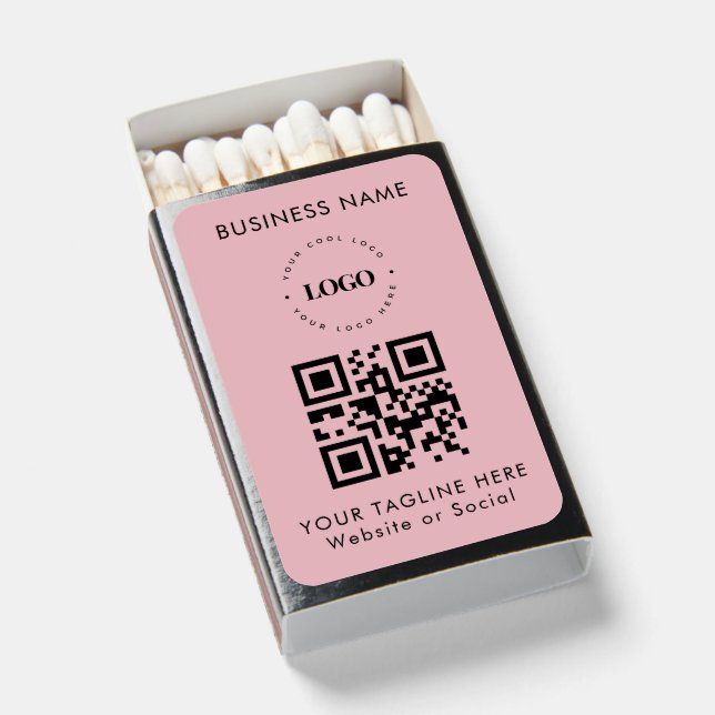 Custom Business Company Logo QR Code & Text Simple Matchboxes (Front Open)