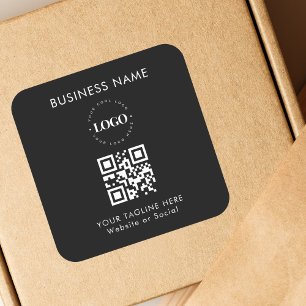Custom Business Company Logo QR Code & Text Simple Square Sticker