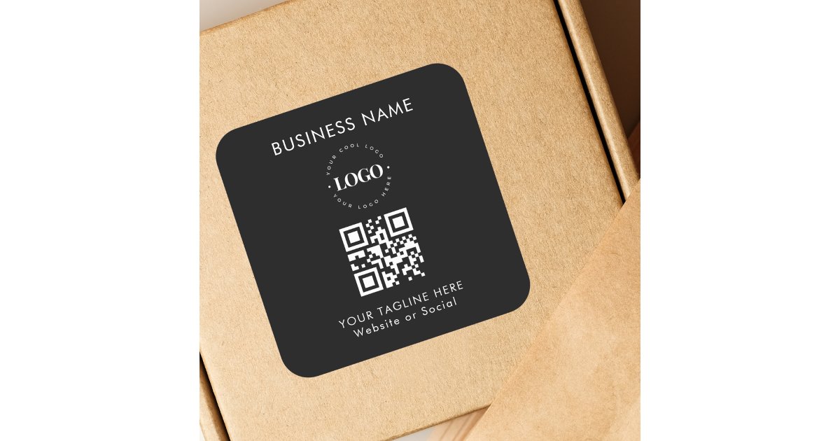 Custom Business Company Logo QR Code & Text Simple Square Sticker | Zazzle