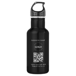 Custom Business Company Logo QR Code & Text Simple Stainless Steel Water Bottle